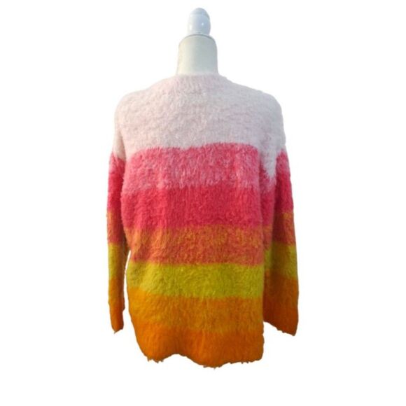 Anthropologie Women's Simone Striped Sweater Pink Orange Multi V Neck Medium - Picture 6 of 9
